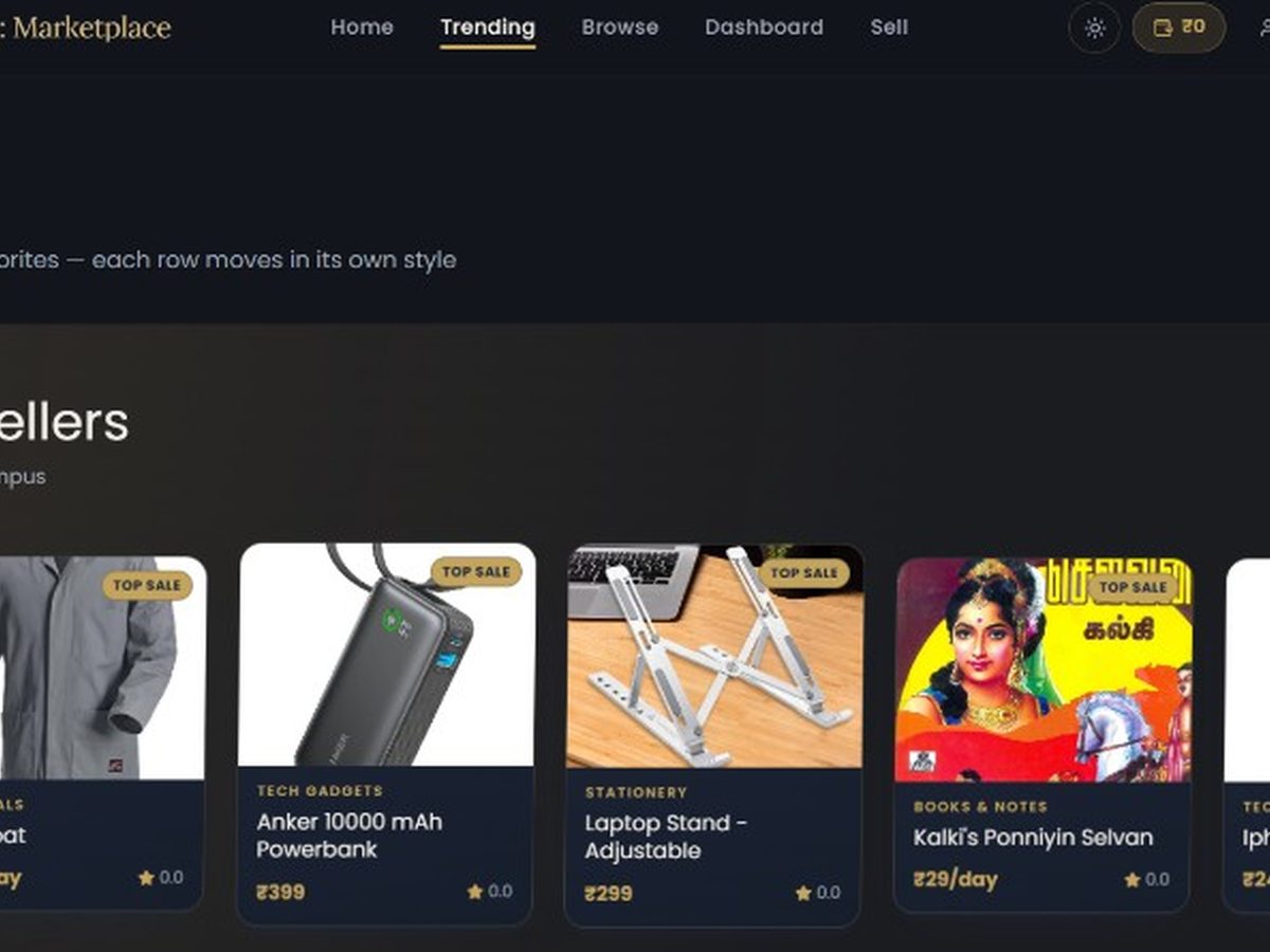 CampusBox trending marketplace section