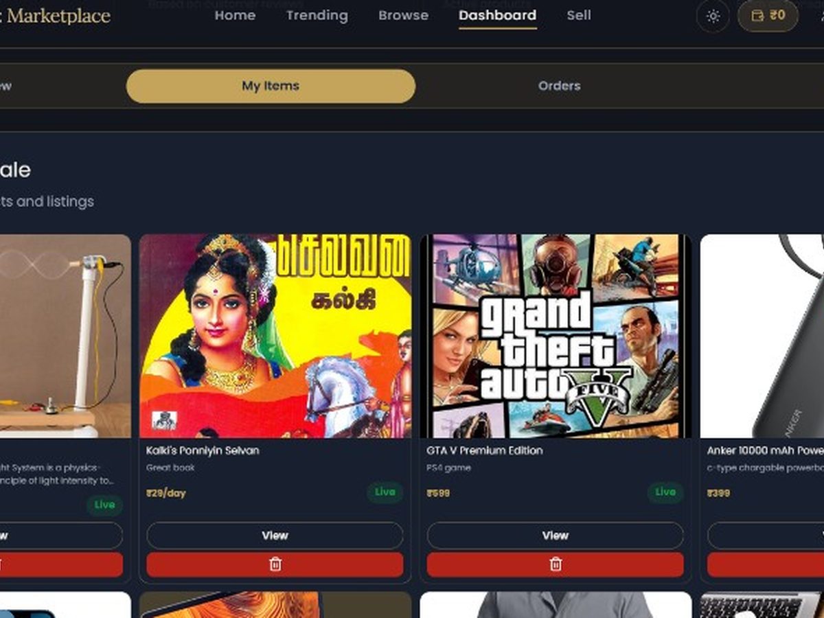 CampusBox seller dashboard — My Items for Sale