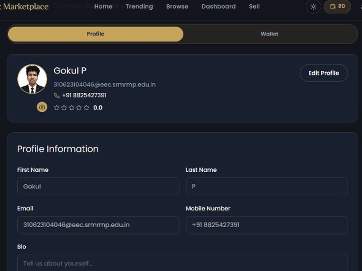 CampusBox user profile and wallet page